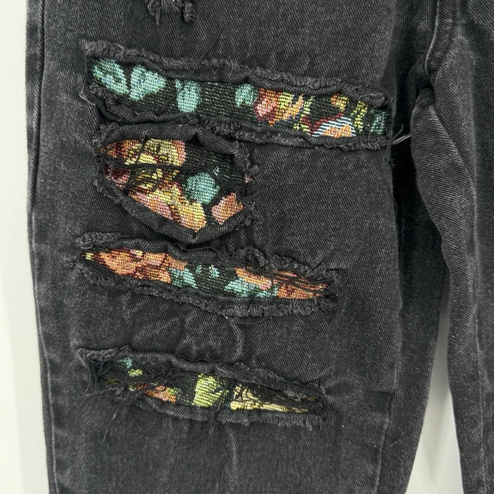 boohooMAN Men's 30 Black Distressed Ripped Jeans Colorful Patchwork Y2K Grunge